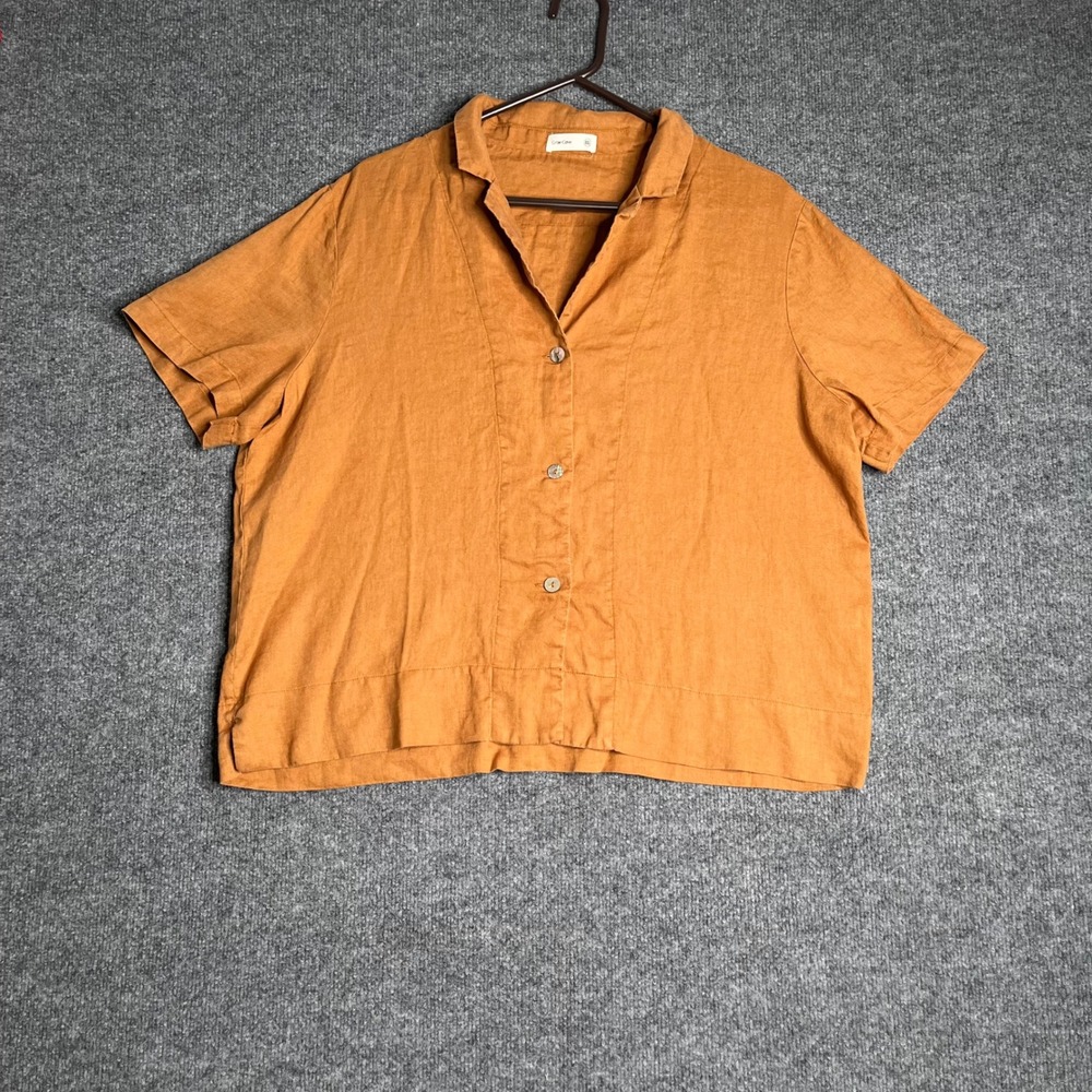 Grae Cove Womens XXL Burnt Orange 100% Linen Short Sleeve Button Down Shirt Boxy